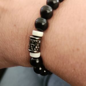 Black Beaded Bracelet with Silver Accent